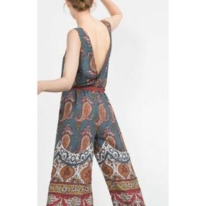 Zara jumpsuit cropped romper blue paisley